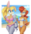 Size: 798x896 | Tagged: safe, artist:metalpandora, bunnie rabbot, sally acorn, chipmunk, hybrid, rabbit, squirrel, beach, bikini, ice cream
