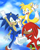Size: 648x813 | Tagged: safe, artist:nannelflannel, knuckles the echidna, miles "tails" prower, sonic the hedgehog, sonic heroes, 2018, abstract background, clouds, redraw, smile, team sonic, trio