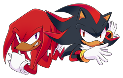 Size: 1100x700 | Tagged: safe, artist:nannelflannel, knuckles the echidna, shadow the hedgehog, echidna, hedgehog, 2019, bust, duo, looking at viewer, male, simple background, smile, transparent background