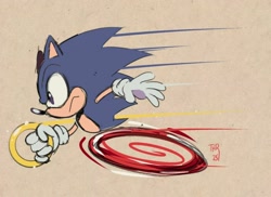 Size: 2000x1452 | Tagged: safe, artist:thomas rothlisberg, sonic the hedgehog, ring, running, side view