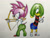 Size: 1032x774 | Tagged: safe, tekno the canary, bow (weapon), fleetway amy, pencilwork
