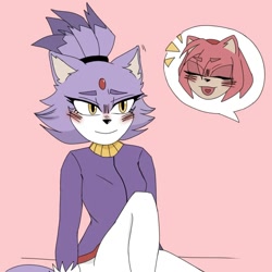 Size: 1080x1081 | Tagged: safe, artist:knuckles.thw.herbatnikk, amy rose, blaze the cat, cat, hedgehog, 2023, amy x blaze, blaze's tailcoat, blushing, cute, eyes closed, female, females only, lesbian, mouth open, shipping