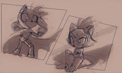 Size: 540x327 | Tagged: safe, artist:bestjeanistmonster, amy rose, blaze the cat, cat, hedgehog, 2023, alternate universe, amy x blaze, female, females only, kneeling, lesbian, looking at viewer, shipping