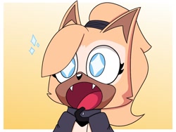 Size: 1024x768 | Tagged: safe, artist:j302022, whisper the wolf, 2024, border, cute, fangs, gradient background, looking offscreen, mouth open, reaction image, redraw, solo, sparkles, standing, starry eyes, whispabetes, wide eyes