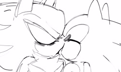 Size: 2048x1219 | Tagged: safe, artist:s0nadow, shadow the hedgehog, sonic the hedgehog, 2024, duo, eyes closed, french kiss, gay, kiss, line art, shadow x sonic, shipping, simple background, white background