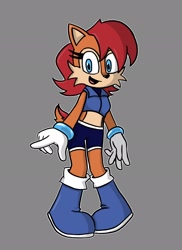 Size: 1494x2048 | Tagged: safe, artist:mychudlife, sally acorn, 2024, grey background, looking at viewer, mouth open, open smile, outline, simple background, smile, solo, standing
