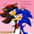 Size: 2048x2048 | Tagged: dead source, safe, artist:rachel-974, shadow the hedgehog, sonic the hedgehog, abstract background, blushing, clenched teeth, dialogue, duo, english text, gay, heart, hugging, lidded eyes, looking at them, looking away, looking offscreen, shadow x sonic, shipping, sonic x style, speech bubble, sweatdrop