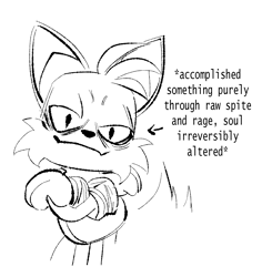Size: 1201x1272 | Tagged: safe, artist:the-hydroxian-artblog, miles "tails" prower, arms folded, english text, lidded eyes, line art, looking at viewer, simple background, smile, smug, solo, standing, white background