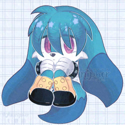Size: 2048x2048 | Tagged: safe, artist:yuunipher, kit the fennec, abstract background, aged down, cute, frown, kitabetes, looking at viewer, outline, signature, sitting, solo, watermark