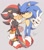 Size: 800x909 | Tagged: safe, artist:shira_hedgie, shadow the hedgehog, sonic the hedgehog, 2016, arm around shoulders, cheek squish, cheek to cheek, duo, faic, grey background, signature, simple background, v sign