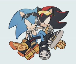 Size: 3832x3199 | Tagged: dead source, safe, artist:roastedgarlics2, shadow the hedgehog, sonic the hedgehog, alternate outfit, gay, shadow x sonic, shipping, sunglasses