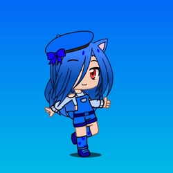 Size: 720x720 | Tagged: safe, artist:felipethehedgehod245, oc, oc:felipe the hedgehog, human, blue hair, female, gender swap, hair over one eye, hat, humanized, kneehighs, overall shorts, red eyes, shirt, shoes