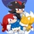 Size: 1350x1350 | Tagged: safe, artist:9noca, knuckles the echidna, miles "tails" prower, shadow the hedgehog, sonic the hedgehog, echidna, fox, hedgehog, blue background, male, quartet