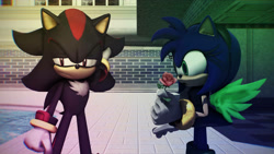 Size: 1192x670 | Tagged: safe, artist:sofisan08, shadow the hedgehog, oc, oc:sonia the hedgehog, 3d, mmd