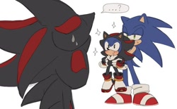 Size: 600x372 | Tagged: safe, artist:roastedgarlics2, shadow the hedgehog, sonic the hedgehog, sonic superstars, classic sonic, self paradox, trio