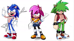 Size: 1643x916 | Tagged: safe, artist:justin61894350, manik the hedgehog, sonia the hedgehog, sonic the hedgehog