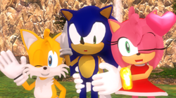 Size: 1024x573 | Tagged: safe, artist:sonicmechaomega999, amy rose, miles "tails" prower, sonic the hedgehog