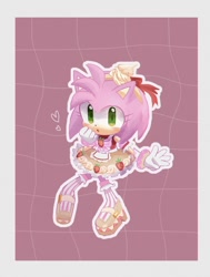 Size: 744x982 | Tagged: safe, artist:pita_b882, amy rose, border, dulce amy, pink background, solo