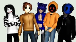 Size: 1192x670 | Tagged: safe, artist:justboyracon, oc, oc:sonic.exe, creepypasta, eyeless jack, hoody, jeff the killer, masky, mmd