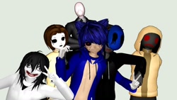 Size: 1192x670 | Tagged: safe, artist:justboyracon, oc, oc:sonic.exe, creepypasta, eyeless jack, hoody, jeff the killer, masky, mmd, slenderman