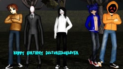 Size: 1192x670 | Tagged: safe, artist:justboyracon, oc, oc:sonic.exe, creepypasta, hoody, jeff the killer, masky, mmd, slenderman