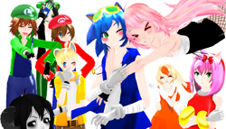 Size: 1183x676 | Tagged: safe, artist:xx-debbiestv-xx, amy rose, cream the rabbit, miles "tails" prower, sonic the hedgehog, oc, oc:ashura the hedgehog, oc:deborah, oc:yuki, human, humanized, luigi, mario, mmd