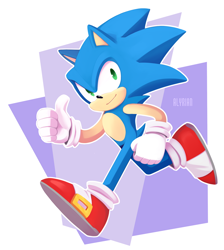 Size: 1000x1114 | Tagged: safe, artist:alyrian, sonic the hedgehog, hedgehog, blue fur, gloves, green eyes, male, shoes, socks