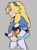 Size: 631x850 | Tagged: safe, artist:twinoxx2, maria robotnik, shadow the hedgehog, hedgehog, human, carrying them, frown, grey background, looking offscreen, simple background, smile
