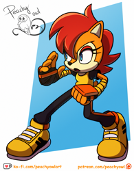 Size: 1599x2050 | Tagged: safe, artist:peachyowlart, sally acorn, tangle the lemur, outfit swap, tangle's running suit