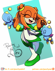 Size: 1596x2050 | Tagged: safe, artist:peachyowlart, cosmo the seedrian, tikal, chao, outfit swap