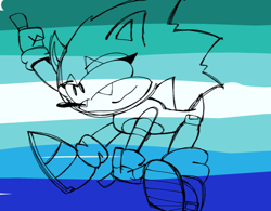 Size: 604x471 | Tagged: safe, artist:somebodystolemybread, sonic the hedgehog, 2024, alternate universe, gay, line art, looking offscreen, mlm pride, posing, pride, pride flag, pride flag background, scar, sketch, smile, solo