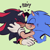 Size: 1080x1080 | Tagged: safe, artist:ghostie-juice, shadow the hedgehog, sonic the hedgehog, hedgehog, 2024, blushing, boop, cute, dawww, duo, ear fluff, eyes closed, gay, green background, hands on another's face, heart, leaning in, male, sfx, shadow x sonic, shadowbetes, shipping, simple background, smile, sonabetes, standing