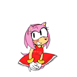 Size: 1001x1000 | Tagged: safe, artist:imahotdawg, amy rose, 2024, amybetes, blushing, cute, hands together, looking offscreen, mouth open, simple background, smile, solo, standing, white background