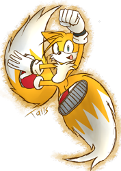 Size: 751x1063 | Tagged: safe, artist:jessicap0p, miles "tails" prower, fox, blue eyes, gloves, male, orange fur, shoes, socks