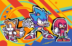 Size: 1280x828 | Tagged: safe, artist:ziggyfin, knuckles the echidna, miles "tails" prower, sonic the hedgehog