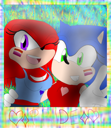 Size: 1540x1770 | Tagged: safe, artist:badharleyluck31, artist:manic4ever-bases, knuckles the echidna, sonic the hedgehog, 2024, abstract background, alternate outfit, base used, clothes, duo, english text, eyelashes, face paint, gender swap, holding them, knuxonic, lesbian, lesbian pride, looking at viewer, pride, r63 shipping, selfie, shipping