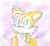 Size: 480x445 | Tagged: safe, artist:sarahlouiseghost, miles "tails" prower, fox, :o, gradient background, looking offscreen, looking up, male, mouth open, needs more jpeg, no pupils, signature, solo, standing