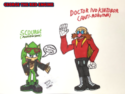 Size: 2160x1620 | Tagged: safe, artist:georgetheredengine15, scourge the hedgehog, hedgehog, human, kintobor, male