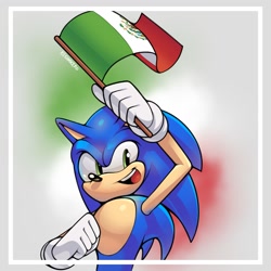 Size: 1280x1280 | Tagged: safe, artist:pix3_0, sonic the hedgehog, country flag, flag, mexican flag, solo