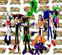 Size: 400x350 | Tagged: safe, artist:thunder-the-mouse, miles "tails" prower, shadow the hedgehog, sonic the hedgehog, oc, oc:thunder dark the hedgemouse