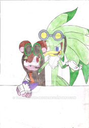 Size: 400x570 | Tagged: safe, artist:thunder-the-mouse, jet the hawk, oc, oc:thunder dark the hedgemouse, traditional media