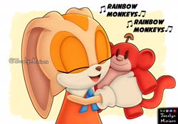 Size: 3000x2100 | Tagged: safe, artist:jocelynminions, cream the rabbit, codename: kids next door, rainbow monkey, solo, stuffed animal