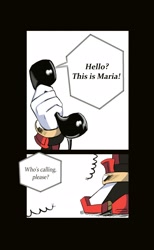 Size: 1601x2600 | Tagged: safe, artist:chilidog_16, shadow the hedgehog, comic, english text, holding something, implied maria, phone, solo, speech bubble