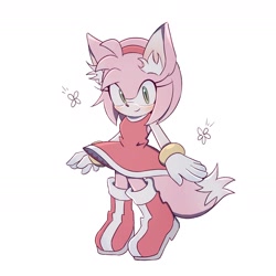 Size: 1764x1764 | Tagged: safe, artist:chilidog_16, amy rose, fox, simple background, solo, species swap, standing, white background