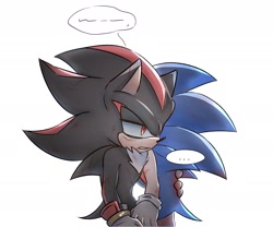 Size: 1950x1625 | Tagged: safe, artist:chilidog_16, shadow the hedgehog, sonic the hedgehog, blood, duo, injured, simple background, white background