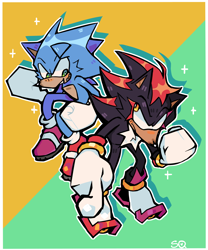 Size: 1250x1500 | Tagged: safe, artist:squishiecow, shadow the hedgehog, sonic the hedgehog, sonic the hedgehog 3 (film), duo, simple background