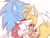 Size: 640x480 | Tagged: safe, artist:blackhoneybubu, artist:taails-proower-blog, miles "tails" prower, sonic the hedgehog, fox, hedgehog, arrow, clothes, duo, ear fluff, engagement ring, english text, eyes closed, gay, holding each other, jacket, kiss, male, ring (jewelry), shipping, signature, simple background, sketch, sonic x tails, text, white background