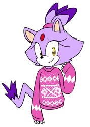 Size: 800x1127 | Tagged: safe, artist:guidemyfire-blog, blaze the cat, christmas, christmas sweater, flat colors, looking at viewer, simple background, smile, solo, sweater, white background