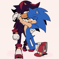 Size: 4096x4096 | Tagged: safe, artist:soonierar, shadow the hedgehog, sonic the hedgehog, duo, gay, licking lips, shadow x sonic, shipping, simple background, standing, white background