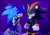 Size: 979x694 | Tagged: safe, artist:lazy0ulie, shadow the hedgehog, sonic the hedgehog, sonic prime, clenched fist, duo, looking at them, redraw, scene interpretation, watermark